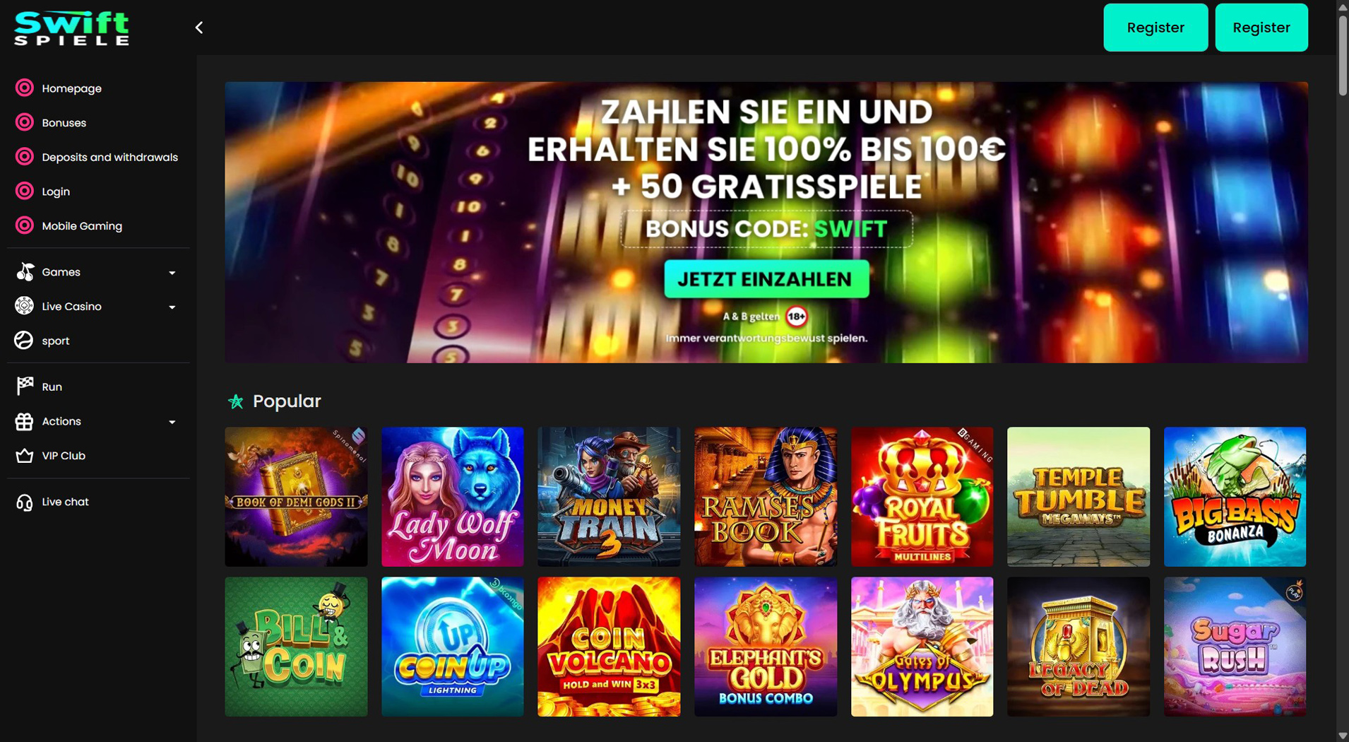 7. Swiftspiele- Ausgewogenes Sofort Casino Angebot